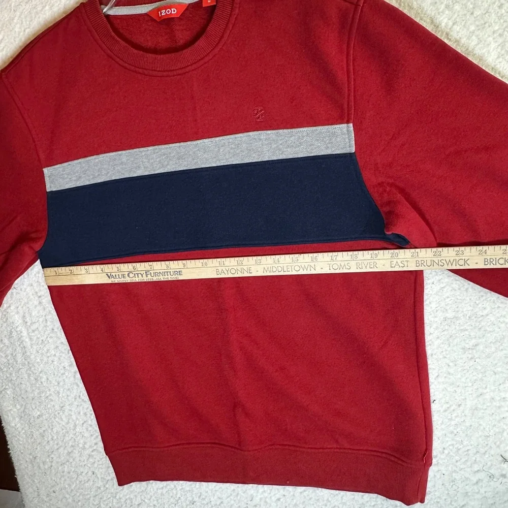 IZOD Mens Red Colorblock Stripe Crewneck‎ Sweatshirt Fleece Pullover Medium